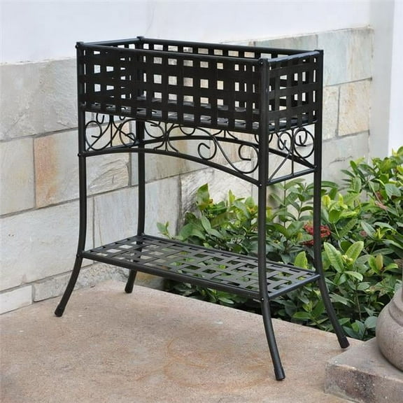 Mandalay Iron Rectangular Plant Stand, Antique Black