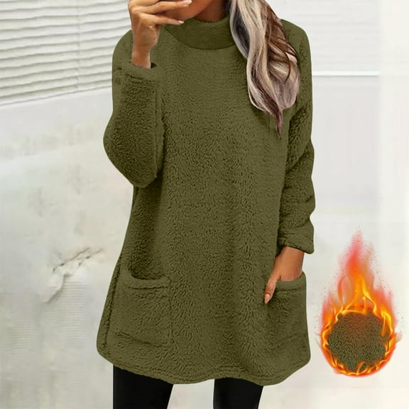 Elvqul Jacket for Women with Pockets Outerwear Fleece Long Sleeve Sweaters Thermal Womens Coat Lined