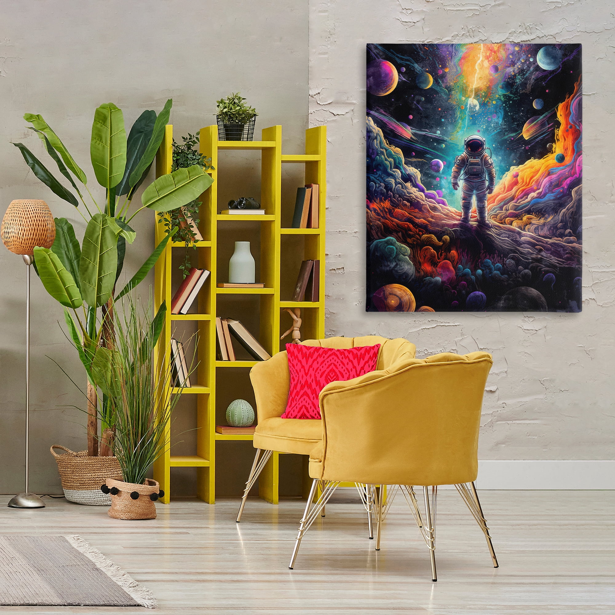 Stupell Industries Astronaut on Planet Terrain Astrology & Stars Painting Wrapped Canvas Art Print Wall Art, 36 x 48