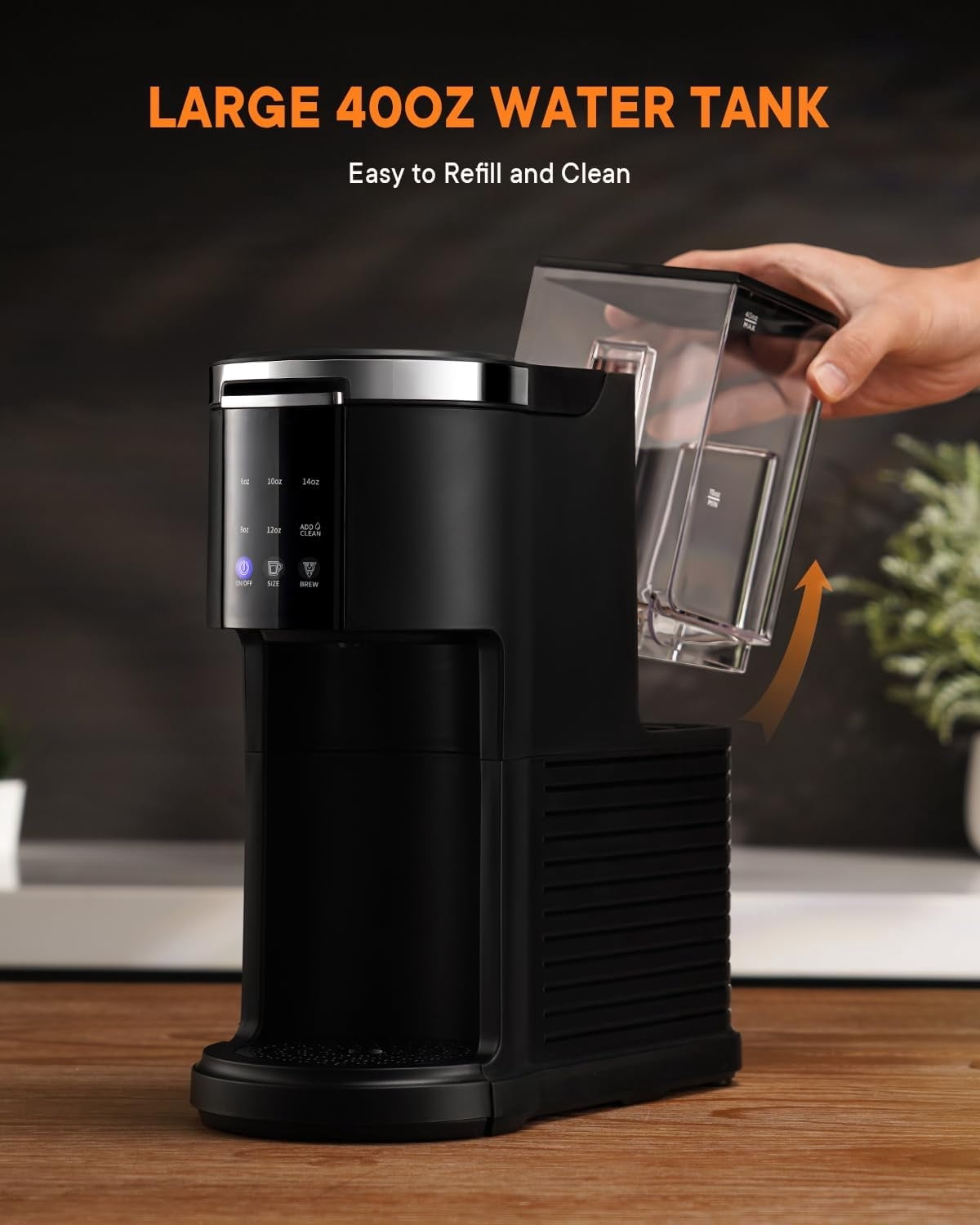 3 in 1 Single Serve Coffee Machine, K Cup Coffee Maker Compatible with Ground Coffee & Teas, 6 to 14oz Brew Sizes, 40oz Removable Water Tank, Descale Settings, Black