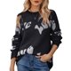 thumbnail image 1 of Jersey para mujer, suéter con cuello redondo, manga larga, patrón de letras, Jersey de punto holgado, Top para principios de otoño invierno negro L, 1 of 6