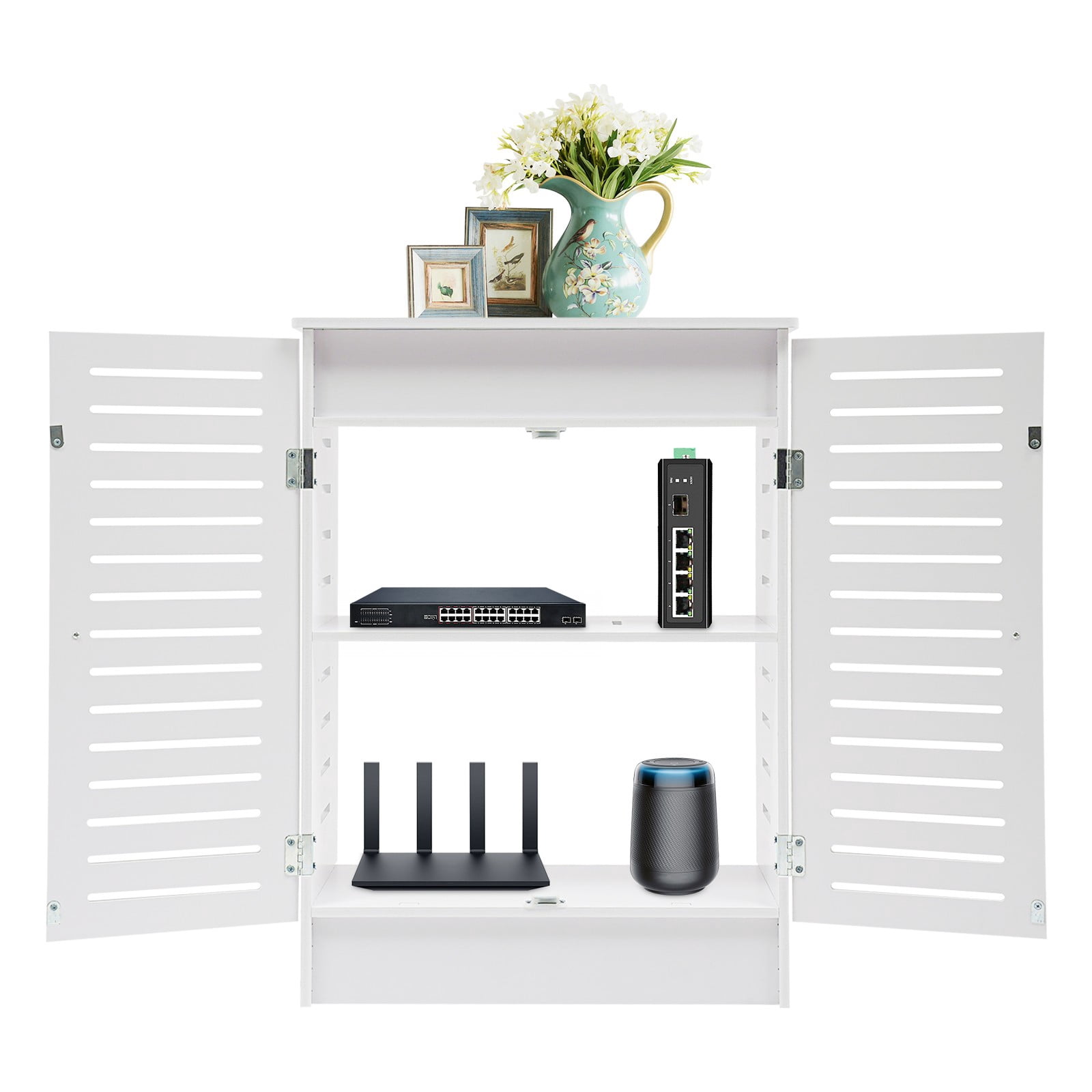 ToppiJoy 2-Tier Floor Standing Router Storage Cabinet, Management Hider Organizer Side Table for Home Office Living Room (19.7*9.8*27.5in)