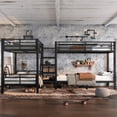 thumbnail image 3 of Corner Quad Bunk Bed with Storage Stairs, L-Shaped Twin Size 4 Beds with Headboard, Metal Twin over Twin Bunk Bed Frame for 4, Black Noise-Free Design, 3 of 8