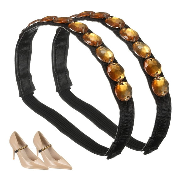 Uxcell 2 Pairs High Heels Shoe Straps, Rhinestone Elastic Shoe Straps Heels Detachable Ankle Straps Replacement Shoelace for Women Loose High Heels Slippers Sandals, Black Champagne