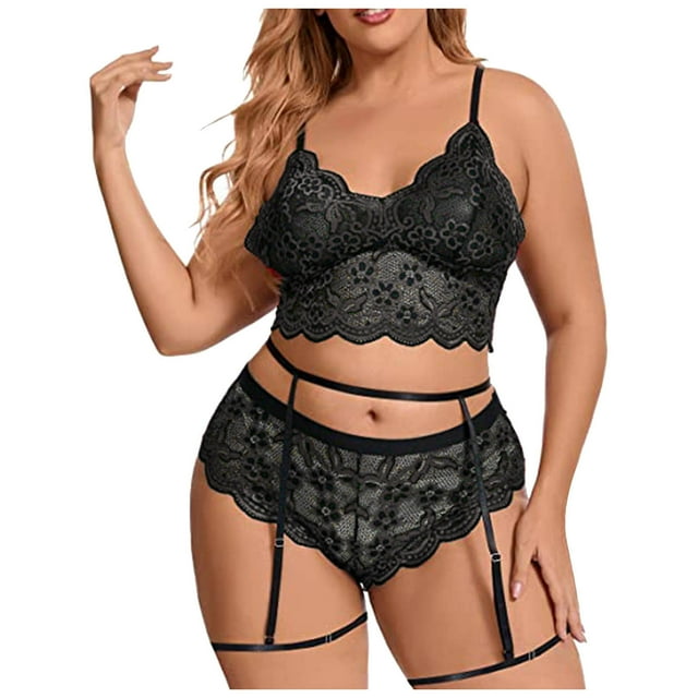 Picardías calado de encaje de talla grande para mujer, ropa interior, ropa interior, Tanga íntima con conjunto de lencería Fridja nalpqowj63467