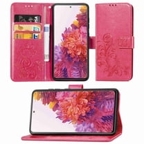 Dteck Wallet Case For Samsung Galaxy S20 FE 5G & 4G, Flip Folio Case Kickstand Card Slots Embossed Four-leaf Clover PU Leather Wallet Shockproof TPU Bumper Ultral Slim Cover - Rose