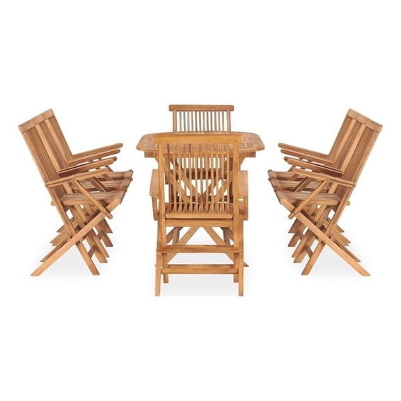 Bowery Hill Solid Teak Wood Medium Outdoor Dining Set in Natural Teak