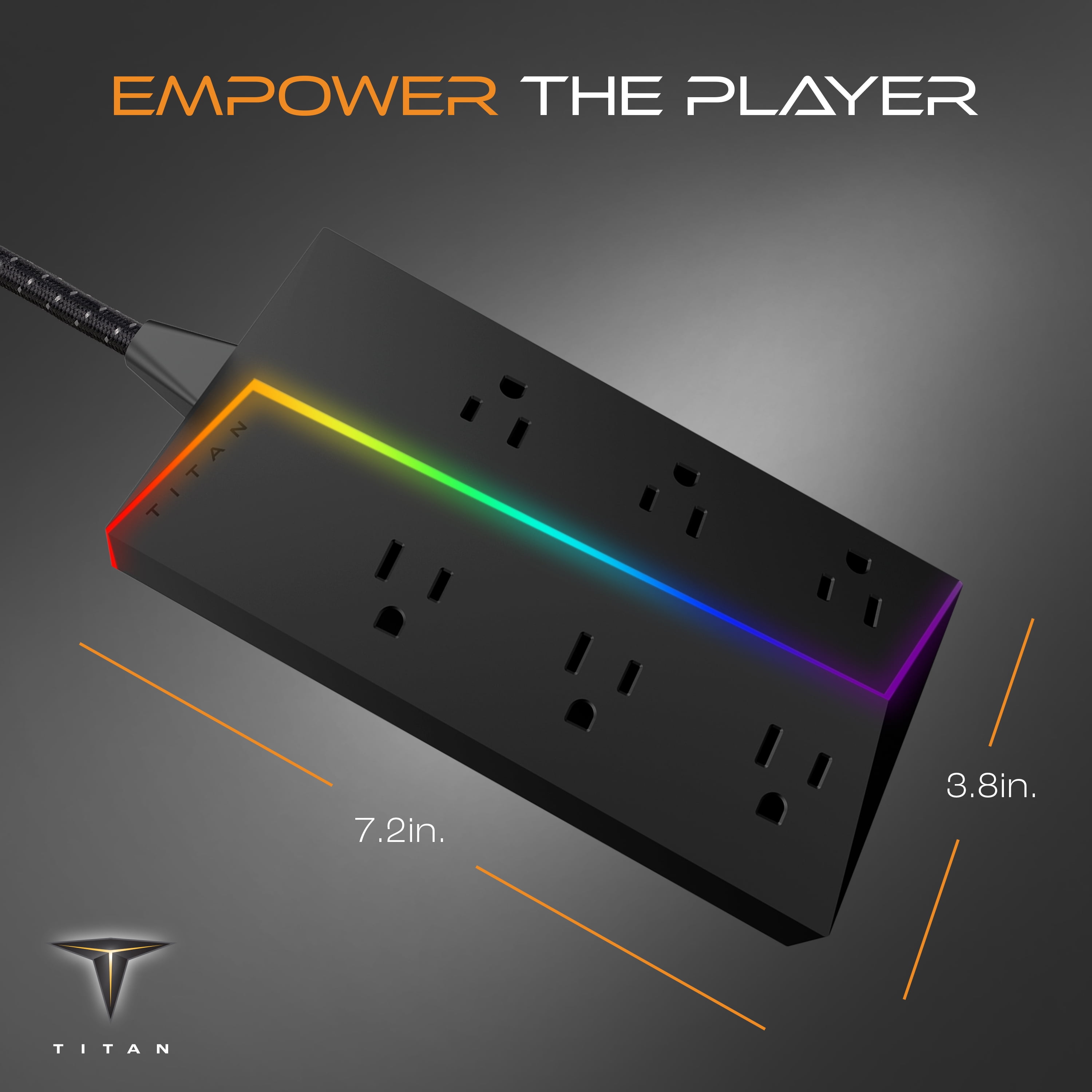 Titan 6-Outlet Surge Protector with LED Lights, 8ft. Extension Cord, Black