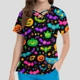 thumbnail image 4 of MLQIDK Halloween Scrub Tops Women Plus Size Spooky Season Scrub Shirts V-Neck Short Sleeve Funny Pumpkin Ghost Bat Printed Nurse Uniforms Fun Workwear Black S, 4 of 4