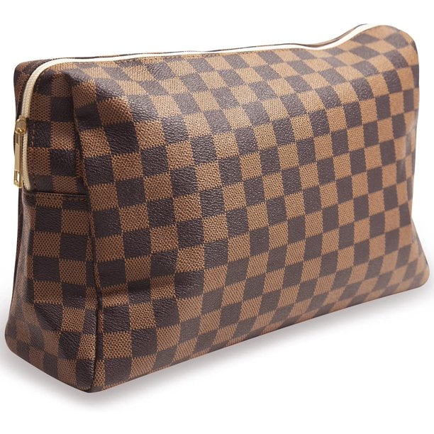 brown checkered makeup bolsa