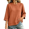 thumbnail image 2 of ABSUYY Women's Everyday Casual Waffle Knit Tunic, 3/4 Sleeve Crew Neck Relaxed Fit Shirt Top, Orange, XL, 2 of 9