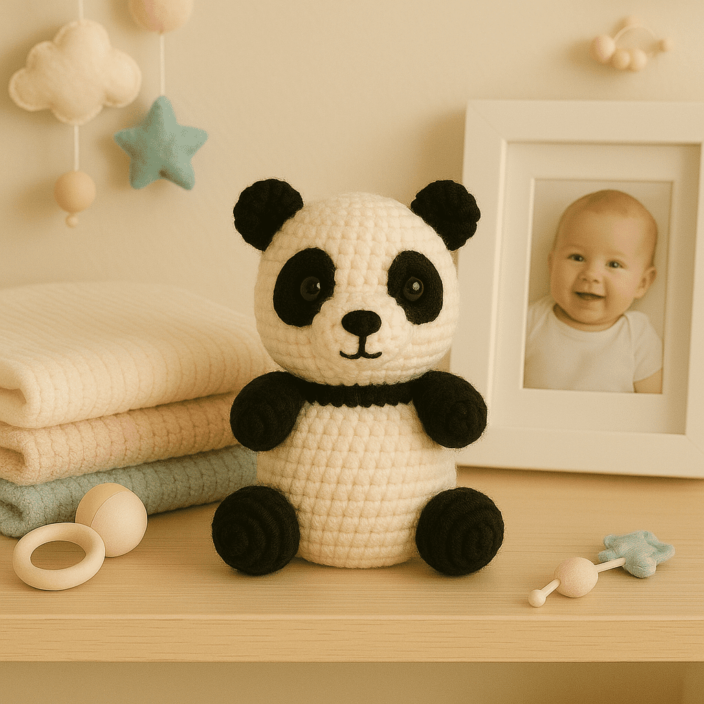 Panda Bear Crochet Toy , 100% Handmade Woolen First baby Gift Toy, Unique Amigurumi Gift