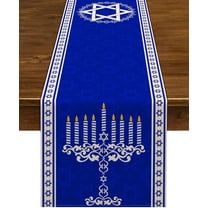 Linen Hanukkah Table Runner Jewish Chanukah Menorah Festival Decoration Kitchen Dining Room Home Decor-71inches
