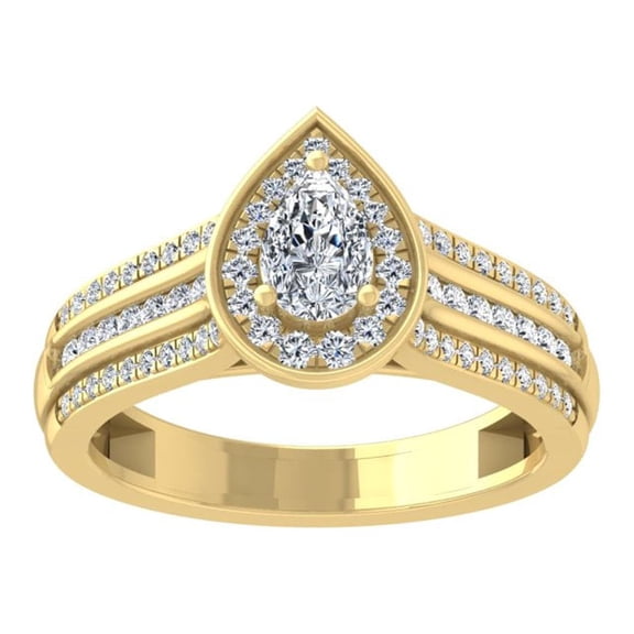 Araiya Fine Jewelry 14K Yellow Gold Pear and Round shape Lab Grown Diamond Engagement Ring ( 1 cttw, D-F Color, VS Clarity) Size 10