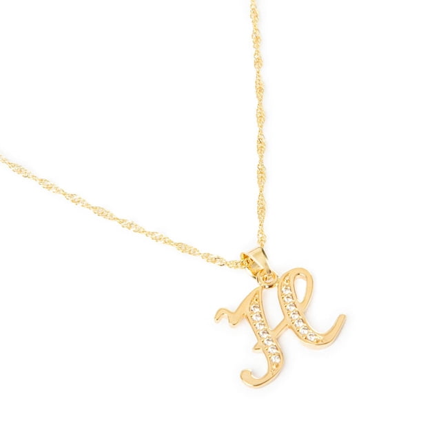 Dije Inicial Ametrinaa Letra H con Zirconias y Cadena Chapa Oro 18K MPDC0004-H