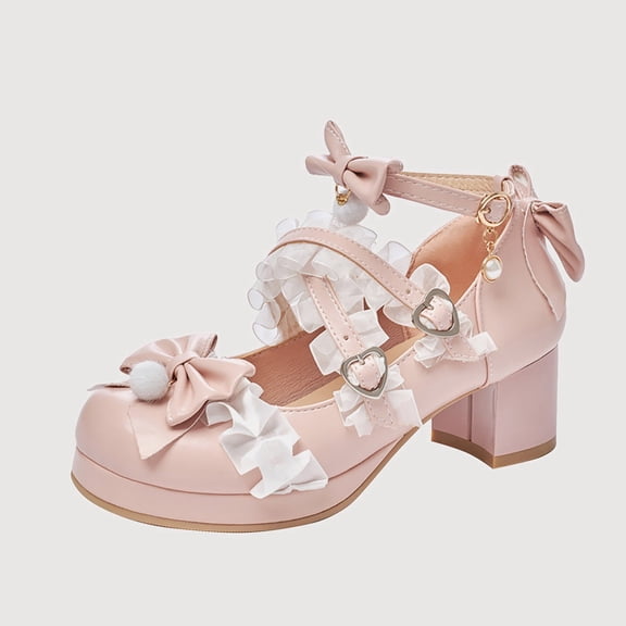 Gyujnb Closed Toe Bow Ruffle Ankle Strap Hook and Loop Low Heel Dress Shoes for School Daily Casual Outing Playground Weekend Gathering (Little Girls, Big Girls),12-12.5 Years