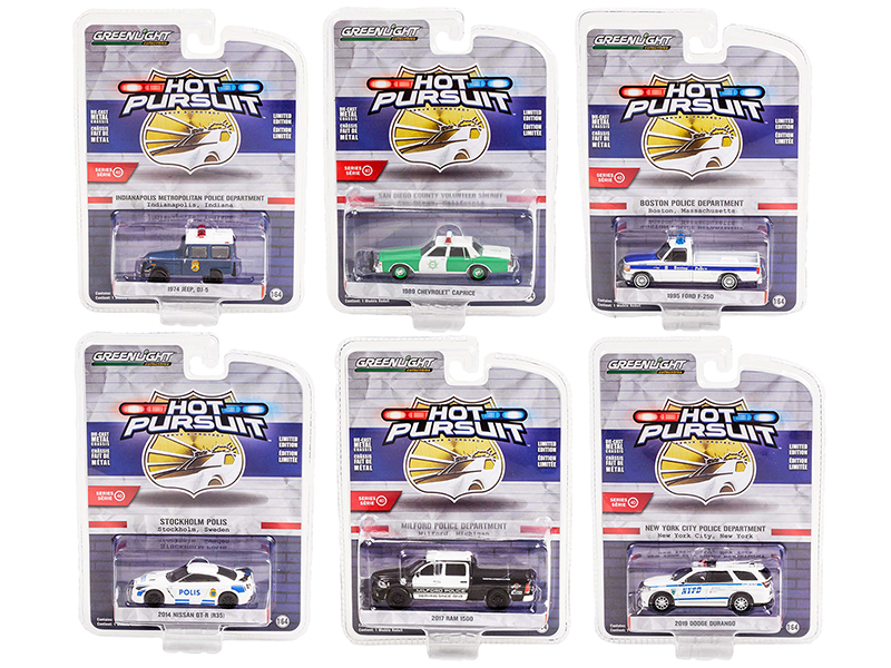 Hot Pursuit Set of 6 Police Cars Series 40 1/64 Diecast Model Cars by Greenlight