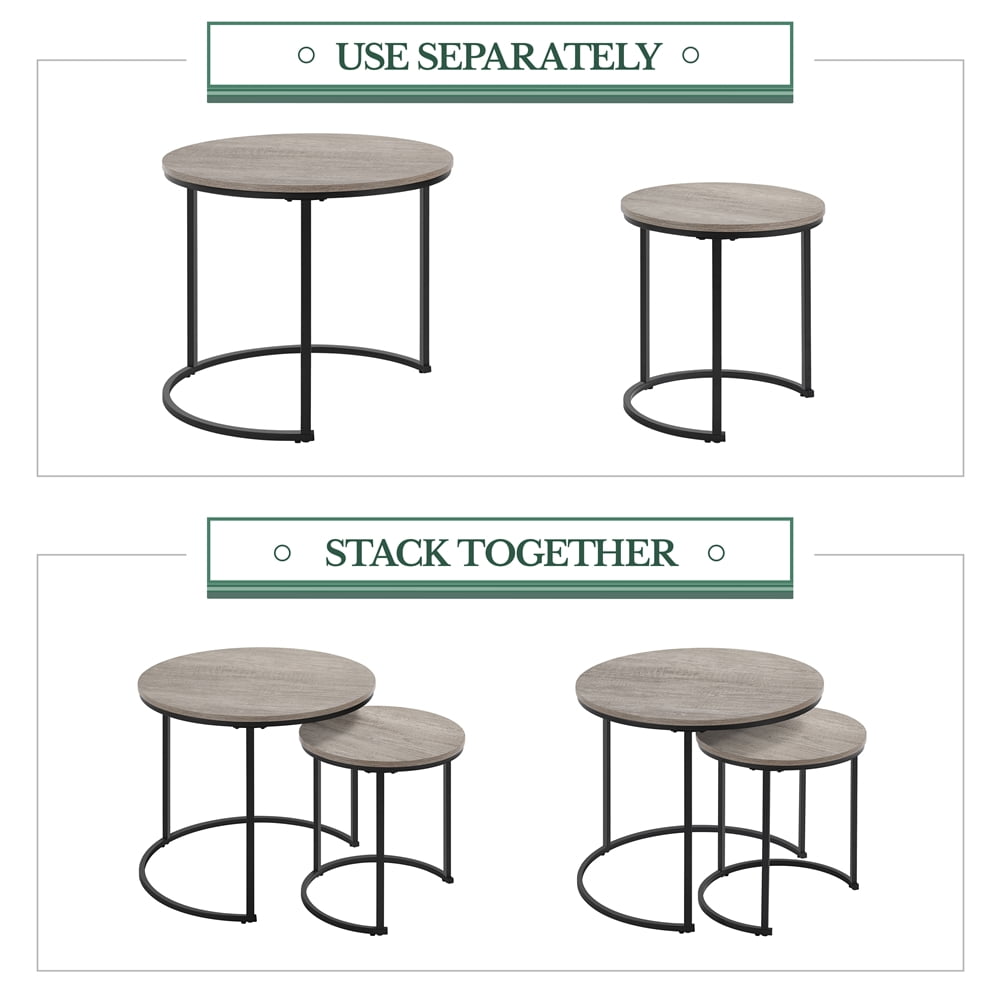 Alden Design Rustic Nesting Coffee Table Set with Round Wooden Tabletop for Livingroom, Gray