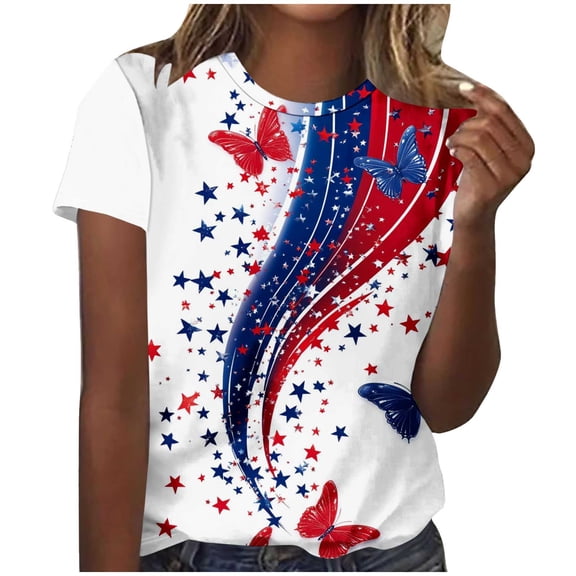 4th of July Shirts for Women Summer Short Sleeve Tops American Flag Graphic Tees Patriotic Independence Day T Shirts