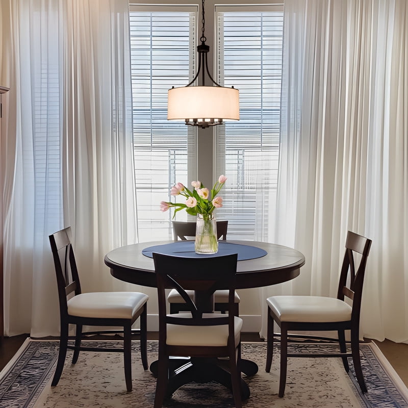 LNC 16-in Black Drum Pendant Light with Linen Shade, Adjustable for Dining & Entryway