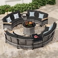 thumbnail image 2 of MEISSALIVVE 11-Piece Half-Moon Curved Outdoor Patio Furniture Set, Sectional Conversation Sofa with Wood Armrests, Round Coffee Table for Backyard Deck Garden, Red, 2 of 9
