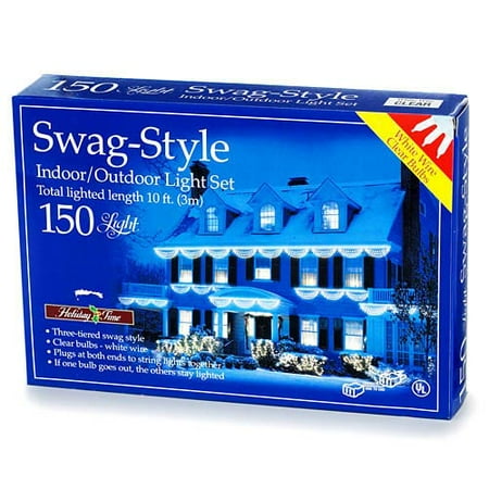 150 Light Swag Set, White Wire Clear Bulbs
