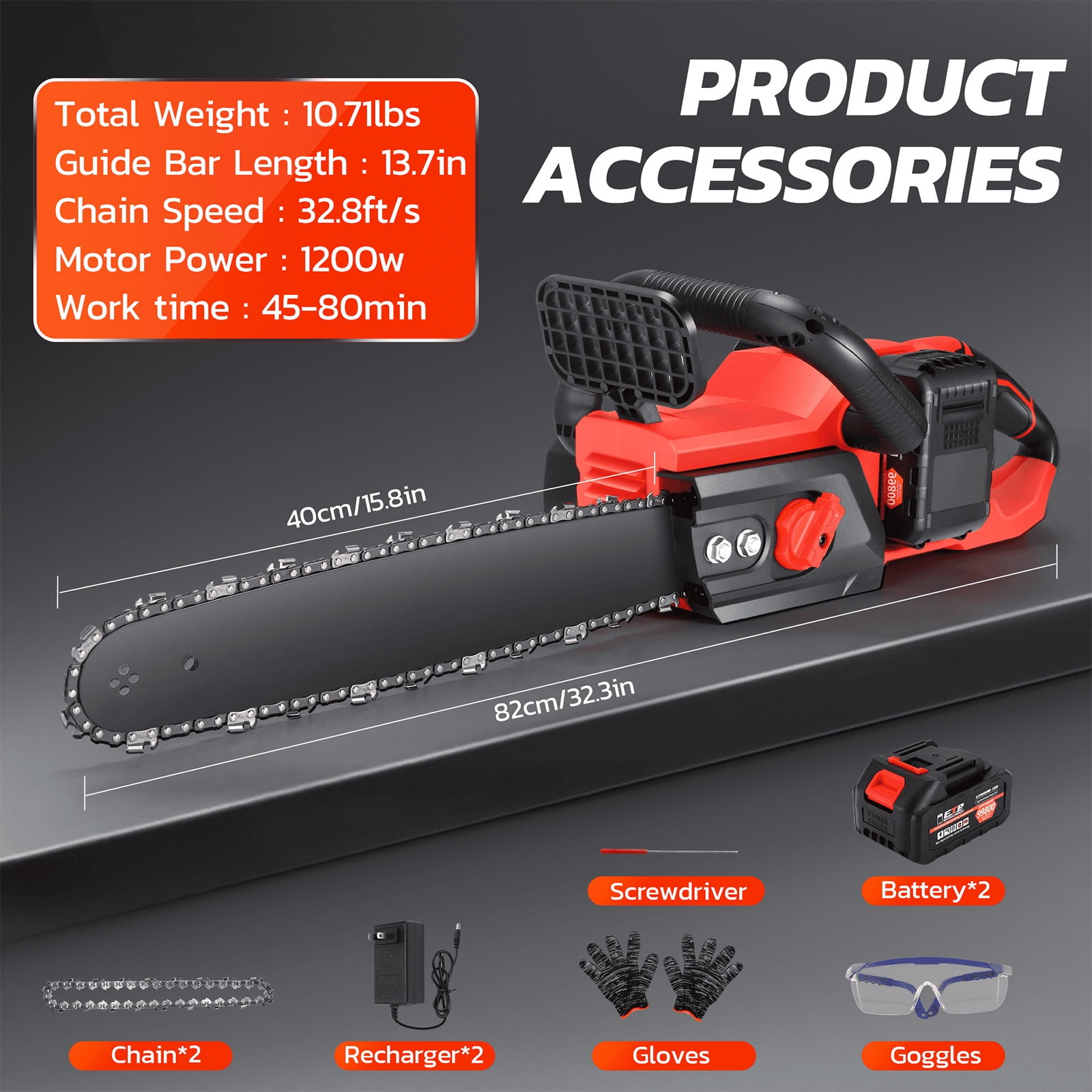 SUSUZI 16" Brushless Cordless Chainsaw, 42V 4000mAh Battery Powered Chain Saw with for for Wood Cutting