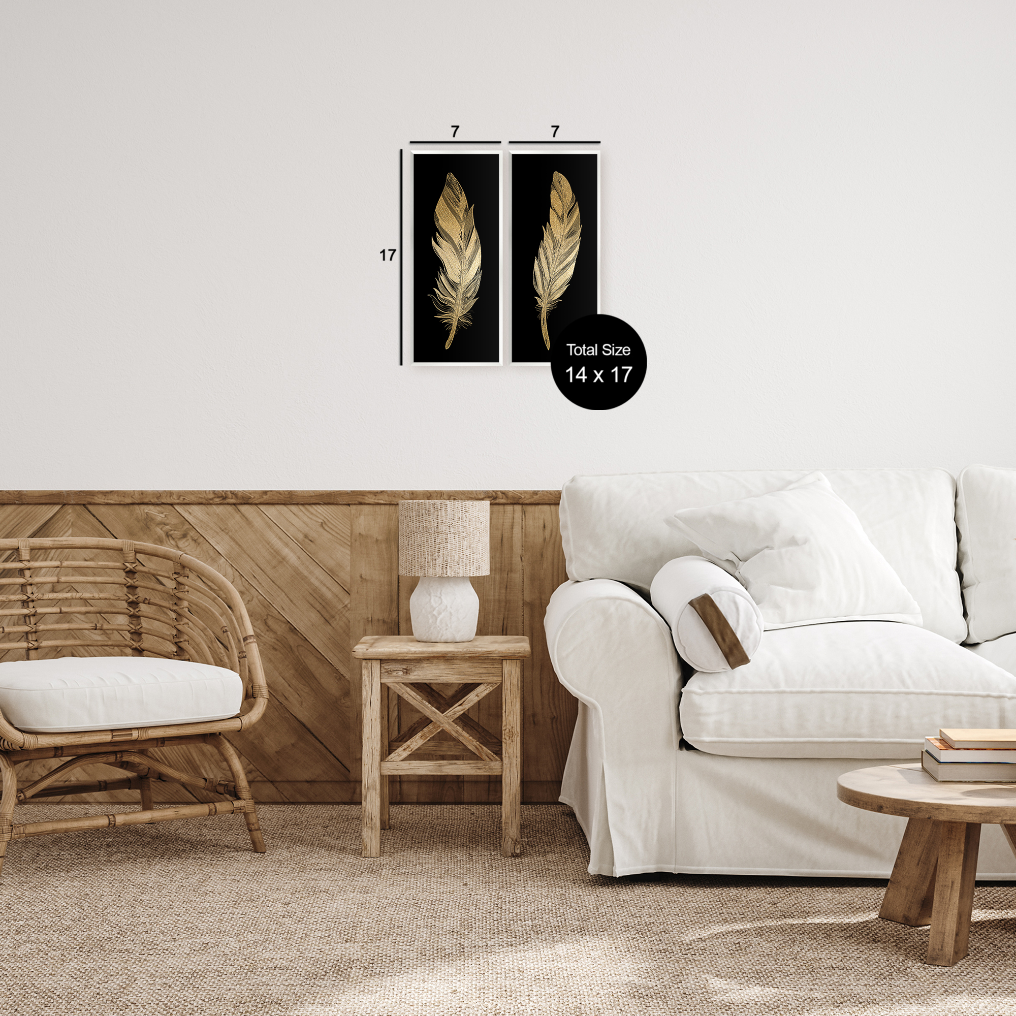 Glam Detailed Feather 2 Piece Wall Plaque Art Set, design by Kim Allen