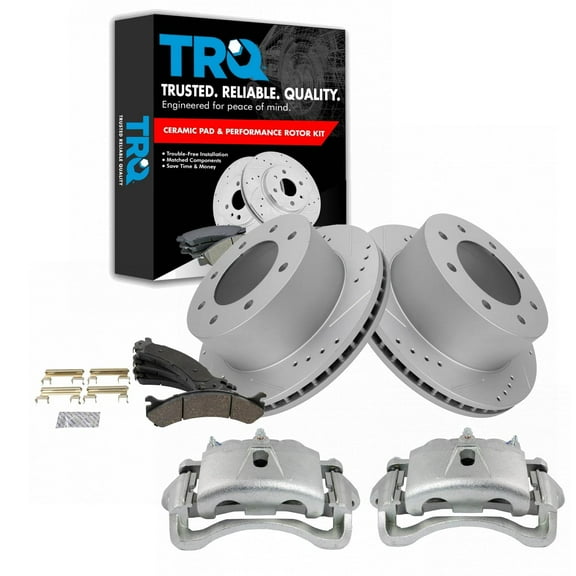 TRQ Rear Ceramic Brake Pad Performance Rotor & Caliper Kit Fits Select GM Dually