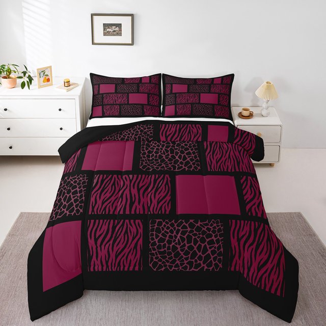 Erosebridal Animal Print Patchwork Comforter Sets Queen Size,Cheetah Zebra Bedding Queen Comforter Set,Safari Room Decorative,Reversible,Ultra Soft,3-Piece