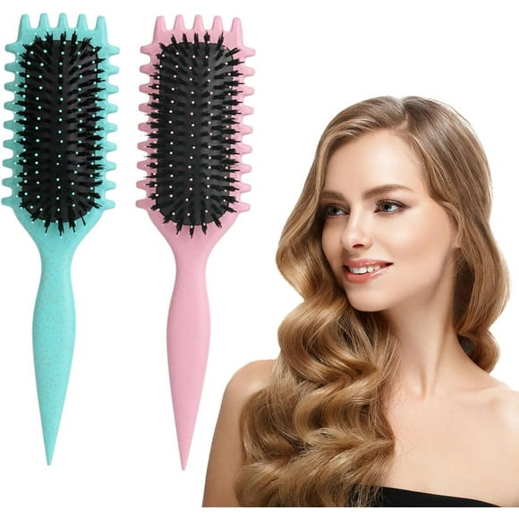 ERDS-Curl Defining Brush ,2PCS Curl Brush Defining Brush Curl hair Brush Boar Bristle Hair Brush Slick Back Hair Brush Shaping and Defining Curls for Men Women Hair Care Thin Thick Hair(Green Pink)