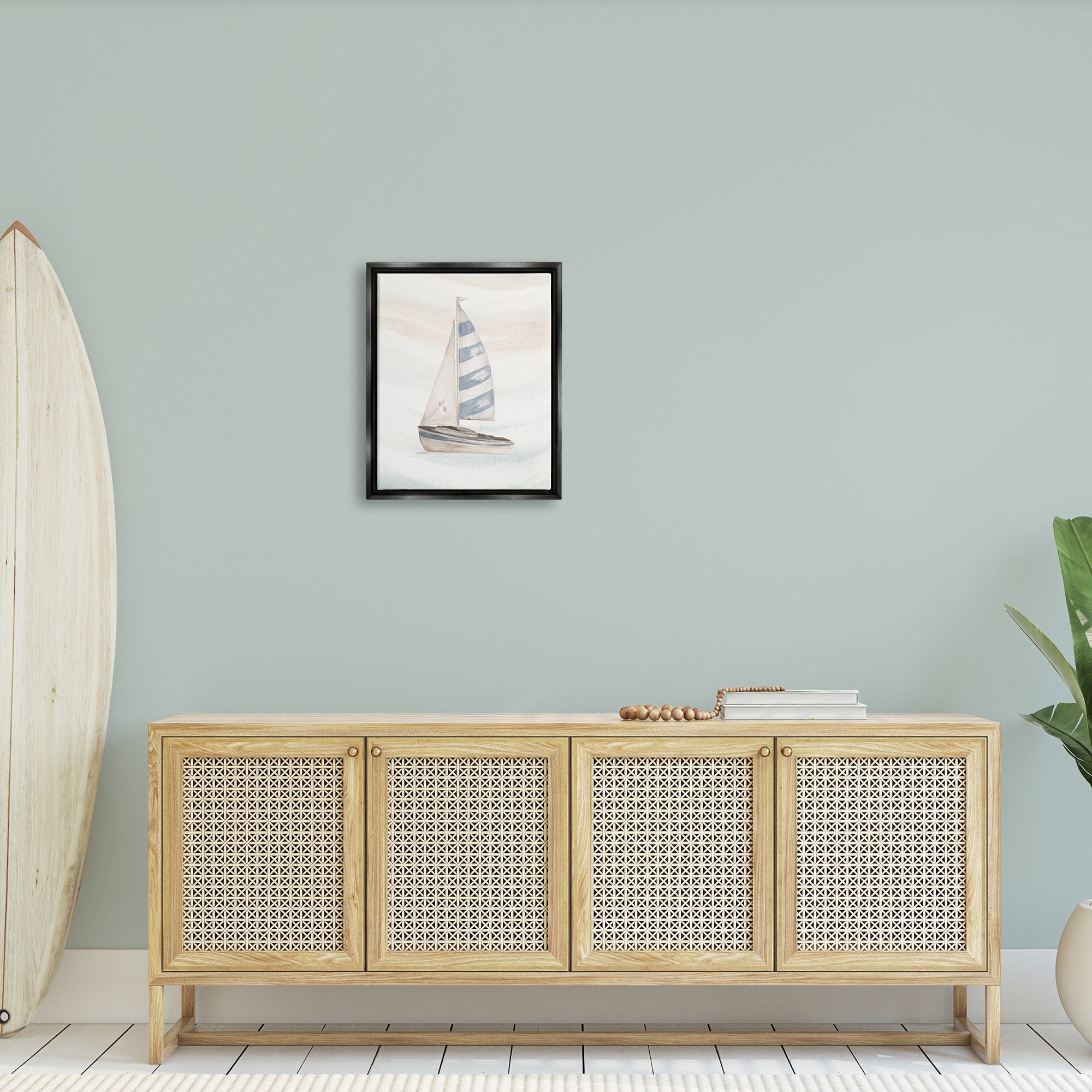 Stupell Industries Sailing Calm Ocean Waves Lone Boat Drifting Graphic Art Metallic Gold Floating Framed Canvas Print Wall Art, Design by Patricia Pinto