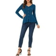 thumbnail image 3 of INSPIRE CHIC Women's Peplum Sweater V Neck Long Sleeve Ribbed Knit Tops XS Denim Blue, 3 of 8