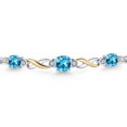 thumbnail image 3 of Gem Stone King 925 Silver and 10K Yellow Gold Swiss Blue Topaz and White Lab Grown Diamond Bracelet for Women | 2.54 Cttw | Gemstone November Birthstone | Cushion 6MM | Fully Adjustable 9 inch, 3 of 5