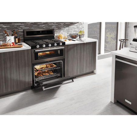 KitchenAid - 6.0 Cu. Ft. Self-Cleaning Freestanding Double Oven Gas Convection Range - Black Stainless Steel