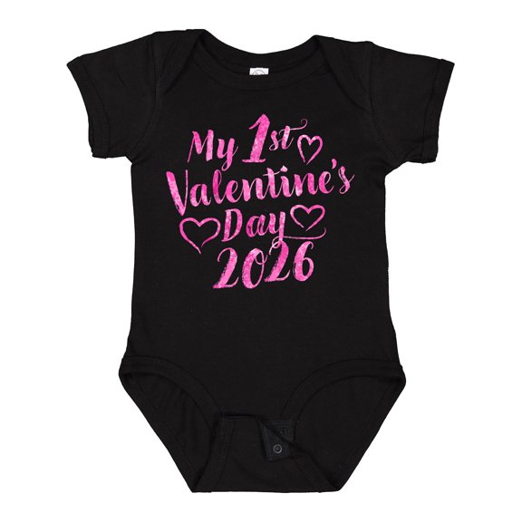 Inktastic My First Valentine 2026 Hearts in Pink Boys or Girls Baby Bodysuit