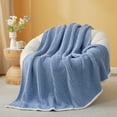 thumbnail image 3 of Snuggle Sac Waffle Knit Throw Blanket Reversible Textured Blanket Fuzzy Microfiber Throw,Blue,60*80", 3 of 5