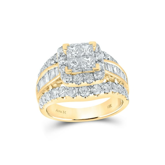 Diamond Princess 14kt Yellow Gold Princess Diamond Halo Cluster Bridal Wedding Engagement Ring 3 Cttw