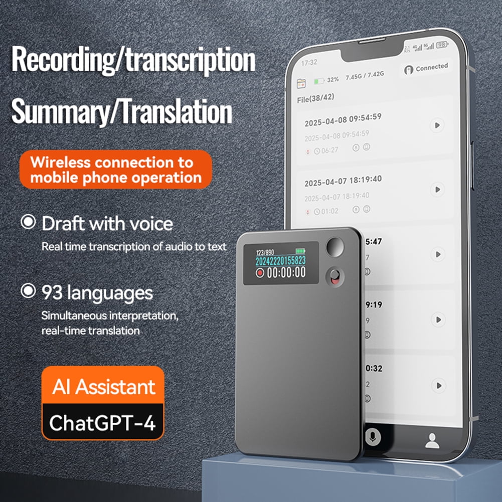 HUISZJ AI Voice Recorder, AI Voice Recorder AI Record Translation Device, 188 Language Transcribe & Summarize Recorder for Business Travel(128GB)