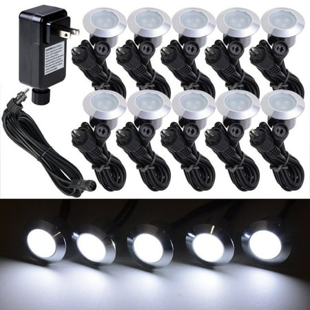 

SIXWIN 10pcs Cool White LED Deck Lights Set with Transformer & Wire