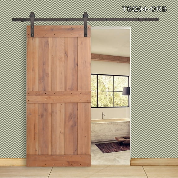 TMS 36 in. x 84 in. Vertical Slat 2-Panel Primed Natural Wood Sliding Barn Door with Sliding Door Hardware Kit TSQ04-ORB