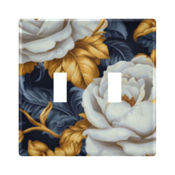 Light Switch Cover Gold Leaf White Flowers Plates Faceplate Decorative Switch Plate for Bedroom Home Decor