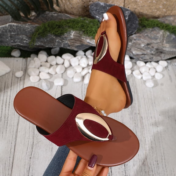 Bkhluea Women Flip Flop Sandals Metal Ornament Shoes Comfortable For Beach Travel Casual Daily Outdoor Walking Activities