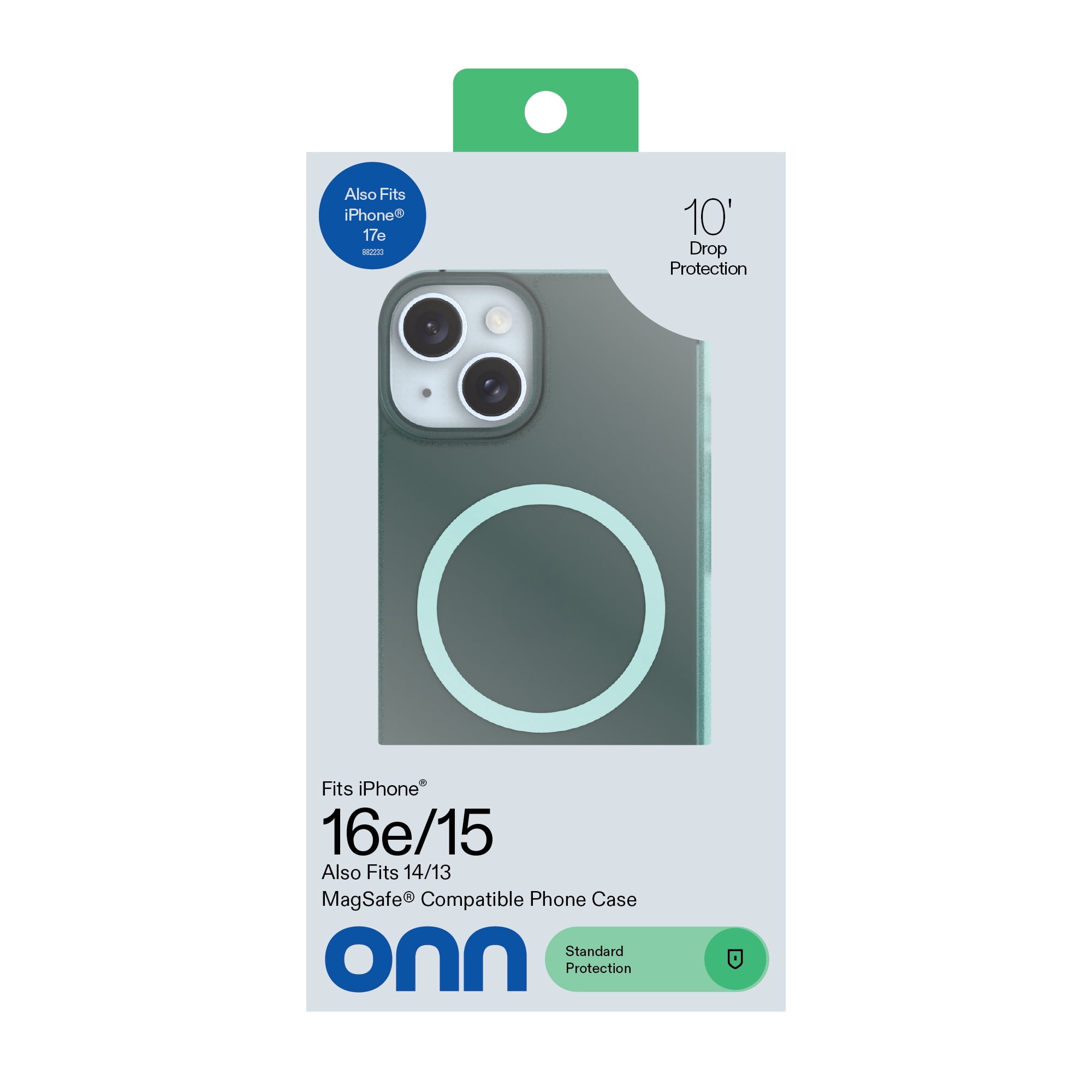 onn MagSafe Compatible Phone Case for iPhone 17e / iPhone 16e / iPhone 15 / iPhone 14 / iPhone 13 - Frosted Teal