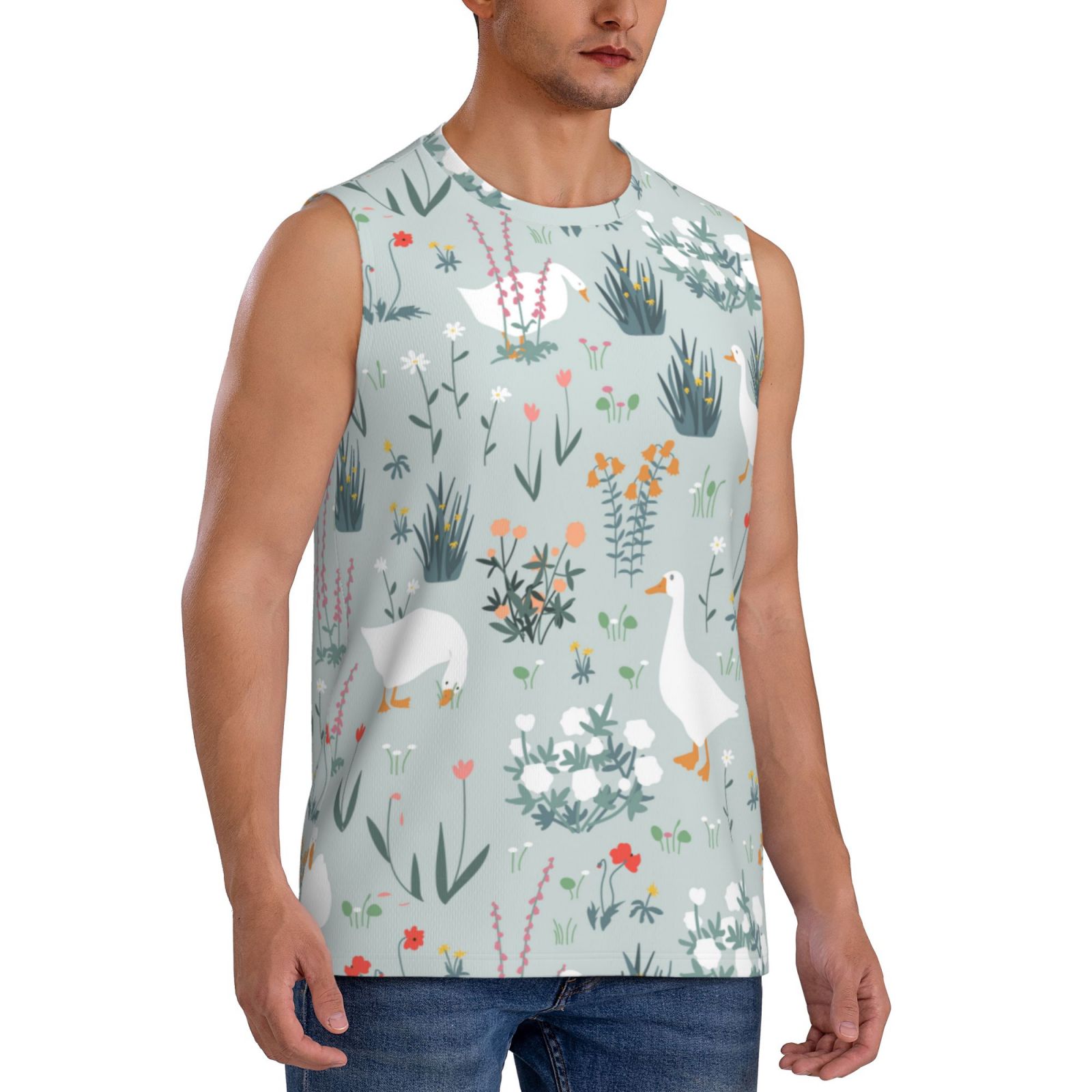 Coaee Goose and Doodle Flowers Men's Sleeveless T-Shirt with Quick Dry ...