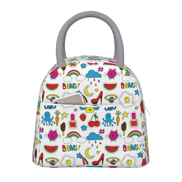 Honeii Sac à Lunch Isolé Imprimé d'Été pour Femmes Boîte à Lunch Réutilisable avec Poche pour Travail Pique-Nique Voyage