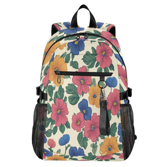 Full‑Print Casual Laptop Backpack, 20L Water‑Resistant Twill Tote Daypack with 14 Inch Computer Compartment for School Business Travel Lovely Flowers