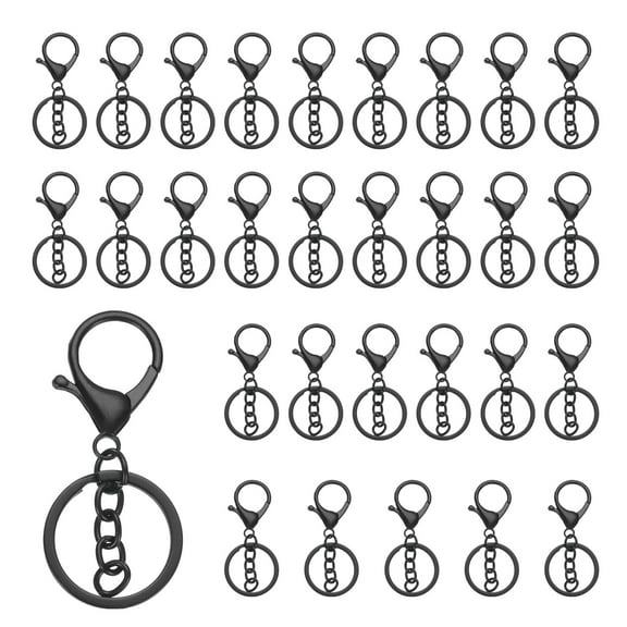 Uxcell Lobster Claw Clasp Hook Keychain with Flat Split Keychain Ring and Chain, Black, 30 Pcs