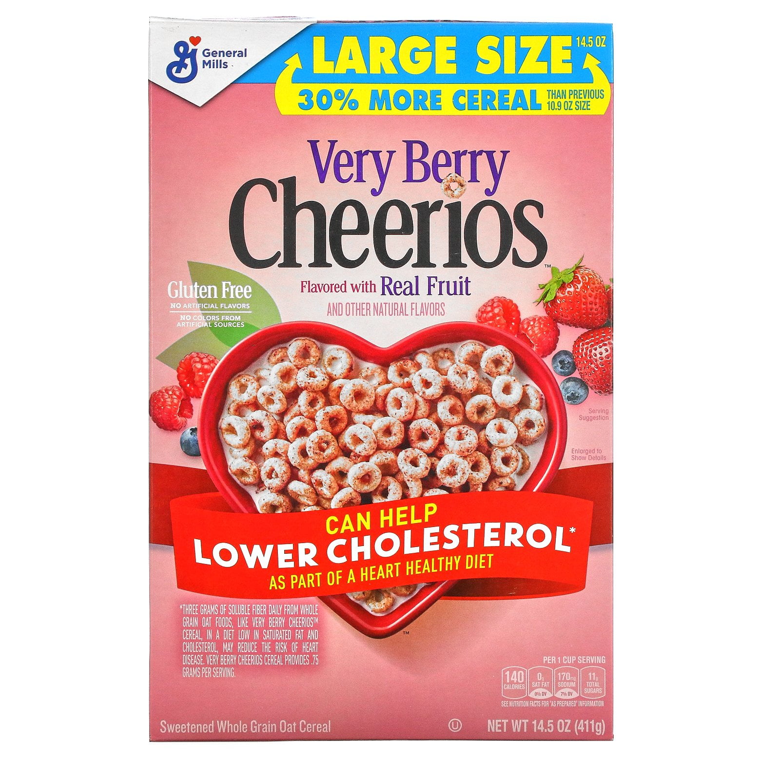 Very Berry Cheerios Breakfast Cereal, Gluten Free, 14.5 oz Box