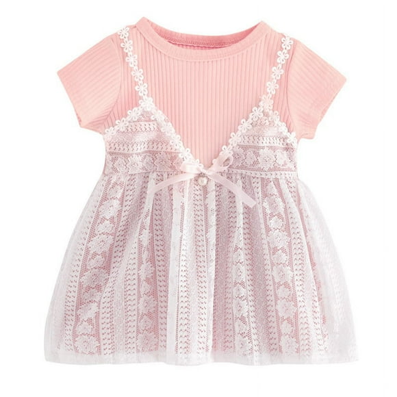 Baby Girls Tutu Dress Toddler Tulle Dresses Short Sleeve Cotton Infant Dresses Party Sundress